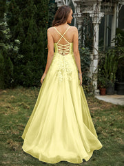 Sweetheart Appliqued Beaded Sweep Train Dress Daffodil Plus Size