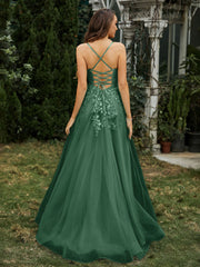 Sweetheart Appliqued Beaded Sweep Train Dress Dark Green