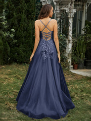 Sweetheart Appliqued Beaded Sweep Train Dress Dark Navy Plus Size