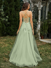 Sweetheart Appliqued Beaded Sweep Train Dress Dusty Sage