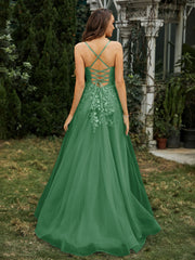Sweetheart Appliqued Beaded Sweep Train Dress Emerald