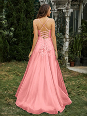 Sweetheart Appliqued Beaded Sweep Train Dress Flamingo