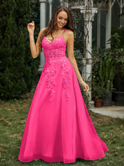 Sweetheart Appliqued Beaded Sweep Train Dress Fuchsia