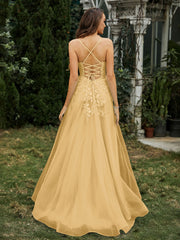 Sweetheart Appliqued Beaded Sweep Train Dress Gold Plus Size