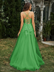 Sweetheart Appliqued Beaded Sweep Train Dress Green Plus Size