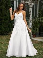 Sweetheart Appliqued Beaded Sweep Train Dress Ivory