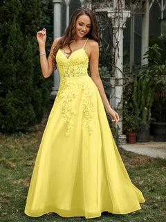 Sweetheart Appliqued Beaded Sweep Train Dress Lemon