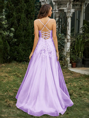 Sweetheart Appliqued Beaded Sweep Train Dress Lilac