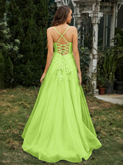 Sweetheart Appliqued Beaded Sweep Train Dress Lime Green Plus Size