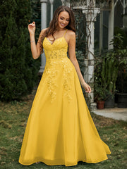 Sweetheart Appliqued Beaded Sweep Train Dress Marigold