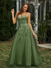 Sweetheart Appliqued Beaded Sweep Train Dress Moss