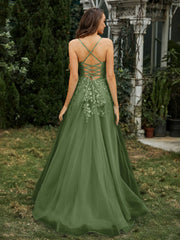 Sweetheart Appliqued Beaded Sweep Train Dress Moss