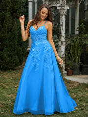 Sweetheart Appliqued Beaded Sweep Train Dress Ocean Blue Plus Size