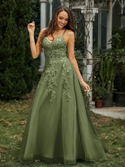 Sweetheart Appliqued Beaded Sweep Train Dress Olive Green Plus Size