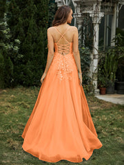Sweetheart Appliqued Beaded Sweep Train Dress Orange Plus Size