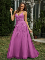 Sweetheart Appliqued Beaded Sweep Train Dress Orchid