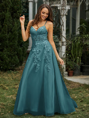 Sweetheart Appliqued Beaded Sweep Train Dress Peacock