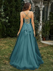 Sweetheart Appliqued Beaded Sweep Train Dress Peacock