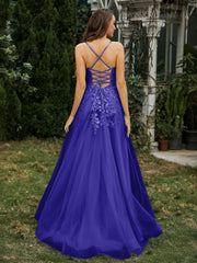 Sweetheart Appliqued Beaded Sweep Train Dress Royal Blue Plus Size