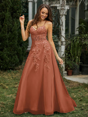 Sweetheart Appliqued Beaded Sweep Train Dress Rust