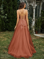 Sweetheart Appliqued Beaded Sweep Train Dress Rust
