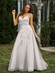 Sweetheart Appliqued Beaded Sweep Train Dress Silver