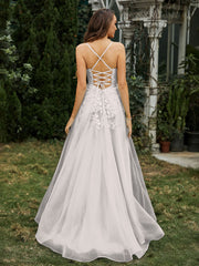 Sweetheart Appliqued Beaded Sweep Train Dress Silver