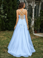 Sweetheart Appliqued Beaded Sweep Train Dress Sky Blue