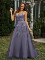 Sweetheart Appliqued Beaded Sweep Train Dress Stormy