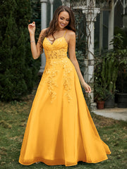 Sweetheart Appliqued Beaded Sweep Train Dress Tangerine