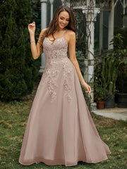 Sweetheart Appliqued Beaded Sweep Train Dress Taupe Plus Size