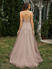 Sweetheart Appliqued Beaded Sweep Train Dress Taupe Plus Size