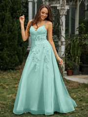 Sweetheart Appliqued Beaded Sweep Train Dress Turquoise