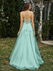 Sweetheart Appliqued Beaded Sweep Train Dress Turquoise