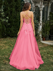 Sweetheart Appliqued Beaded Sweep Train Dress Watermelon Plus Size