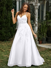 Sweetheart Appliqued Beaded Sweep Train Dress White