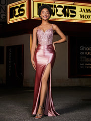 Sweetheart Floor-Length Satin Prom Dresses Dusty Rose