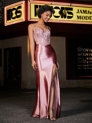 Sweetheart Floor-Length Satin Prom Dresses Dusty Rose Plus Size
