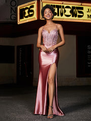 Sweetheart Floor-Length Satin Prom Dresses Dusty Rose Plus Size