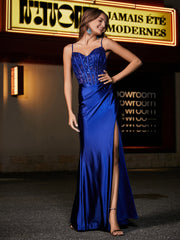 Sweetheart Floor-Length Satin Prom Dresses Royal Blue
