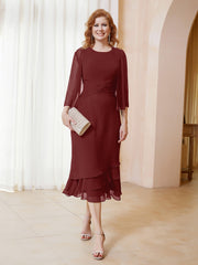 Tea-Length Chiffon Dress With Jacket Burgundy