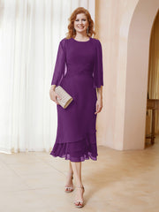 Tea-Length Chiffon Dress With Jacket Grape Plus Size