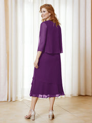 Tea-Length Chiffon Dress With Jacket Grape Plus Size
