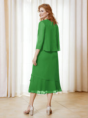 Tea-Length Chiffon Dress With Jacket Green Plus Size
