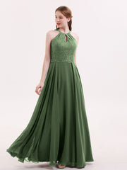 Open Back Chiffon and Lace Sexy Gowns Olive Green