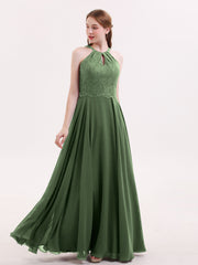 Open Back Chiffon and Lace Sexy Gowns Olive Green
