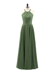 Open Back Chiffon and Lace Sexy Gowns Olive Green
