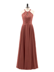 Open Back Chiffon and Lace Sexy Gowns Terracotta