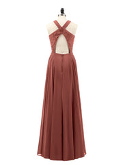 Open Back Chiffon and Lace Sexy Gowns Terracotta