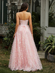 Sweetheart Lace Sweep Train Gown Pink Plus Size